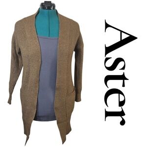 Aster Brown Heather Ribbed Open‎ Front Cardigan Sweater Pockets Small